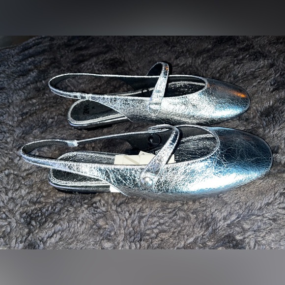 NWT Zara Silver Metallic Effect Slingback Ballet Flats Mules Slides Women 38 7.5 - Picture 7 of 14